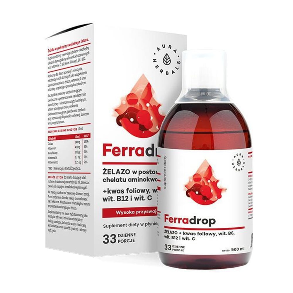 Уцінка! Вітаміни та мінерали Aura Herbals Ferradrop Залізо + фолієва кислота, в рідині, 500 мл